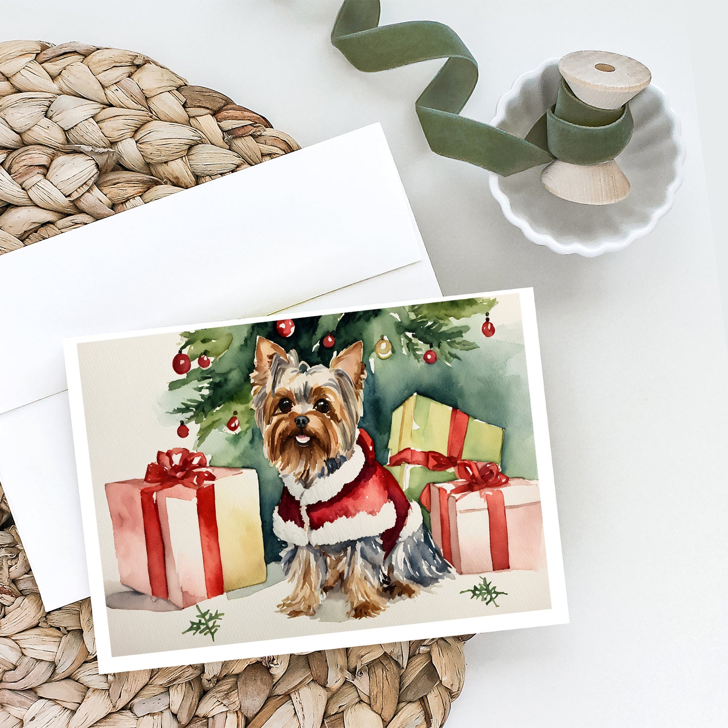 Yorkie Christmas Greeting Cards Pack of 8