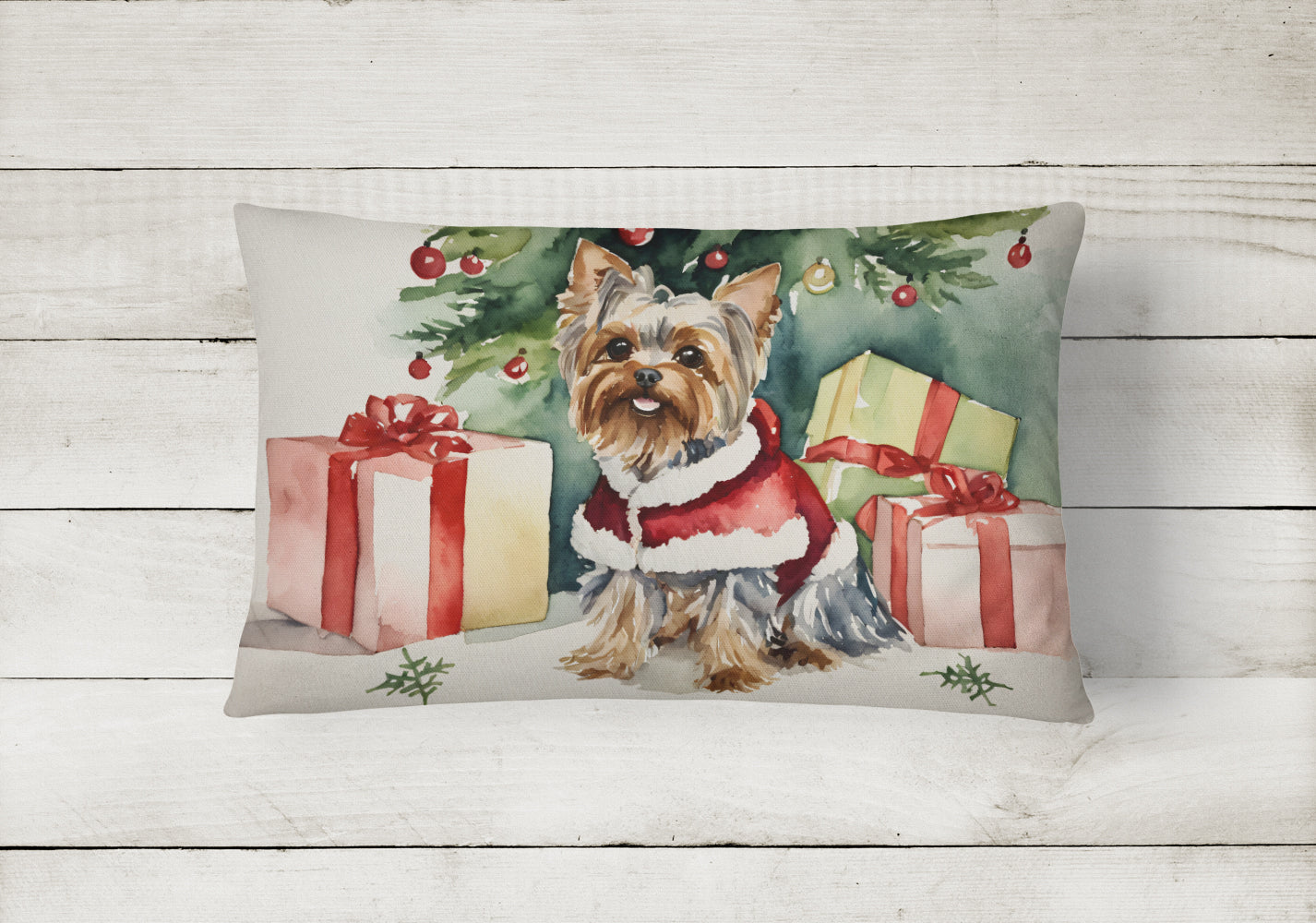 Yorkie Christmas Throw Pillow