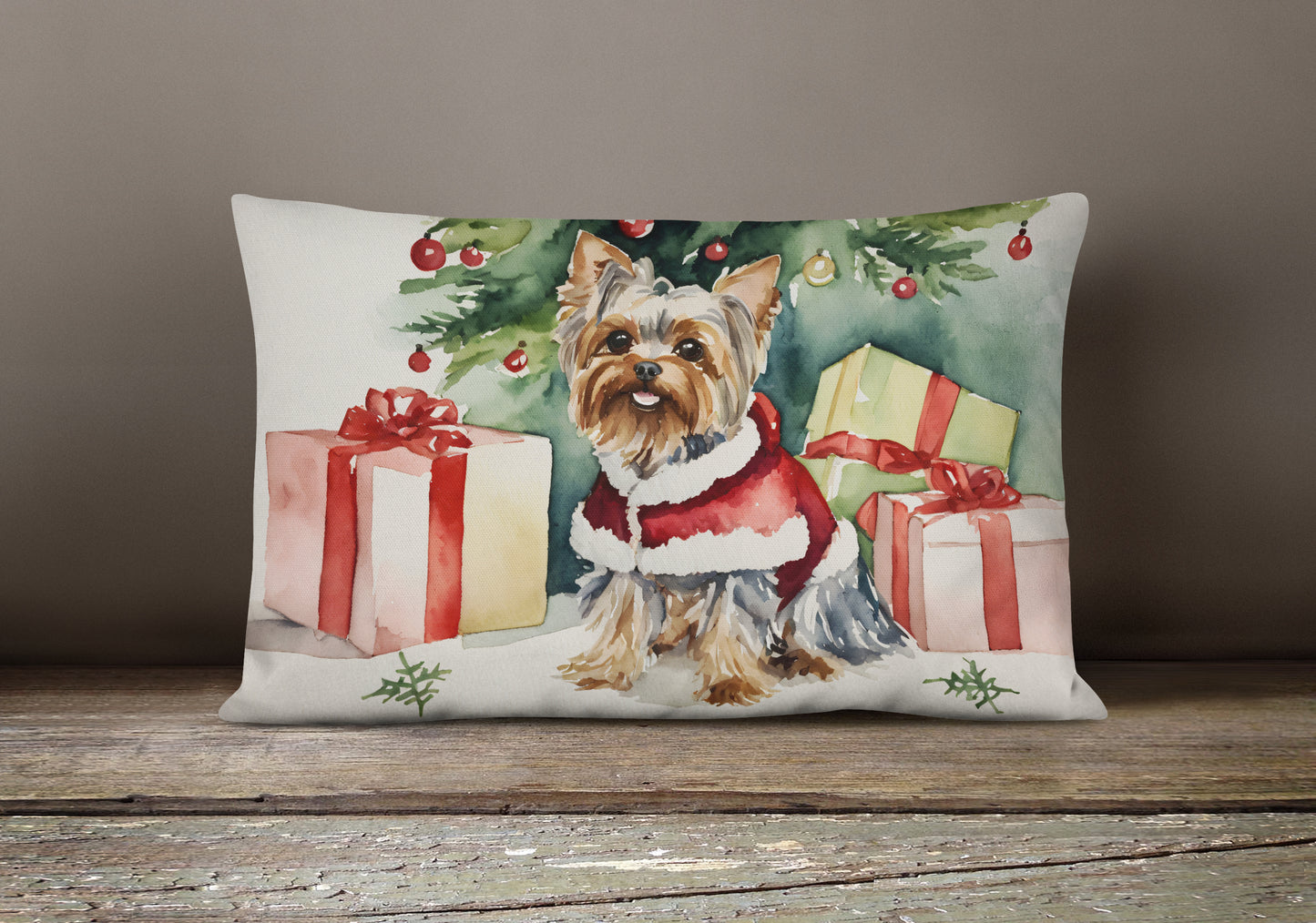 Yorkie Christmas Throw Pillow