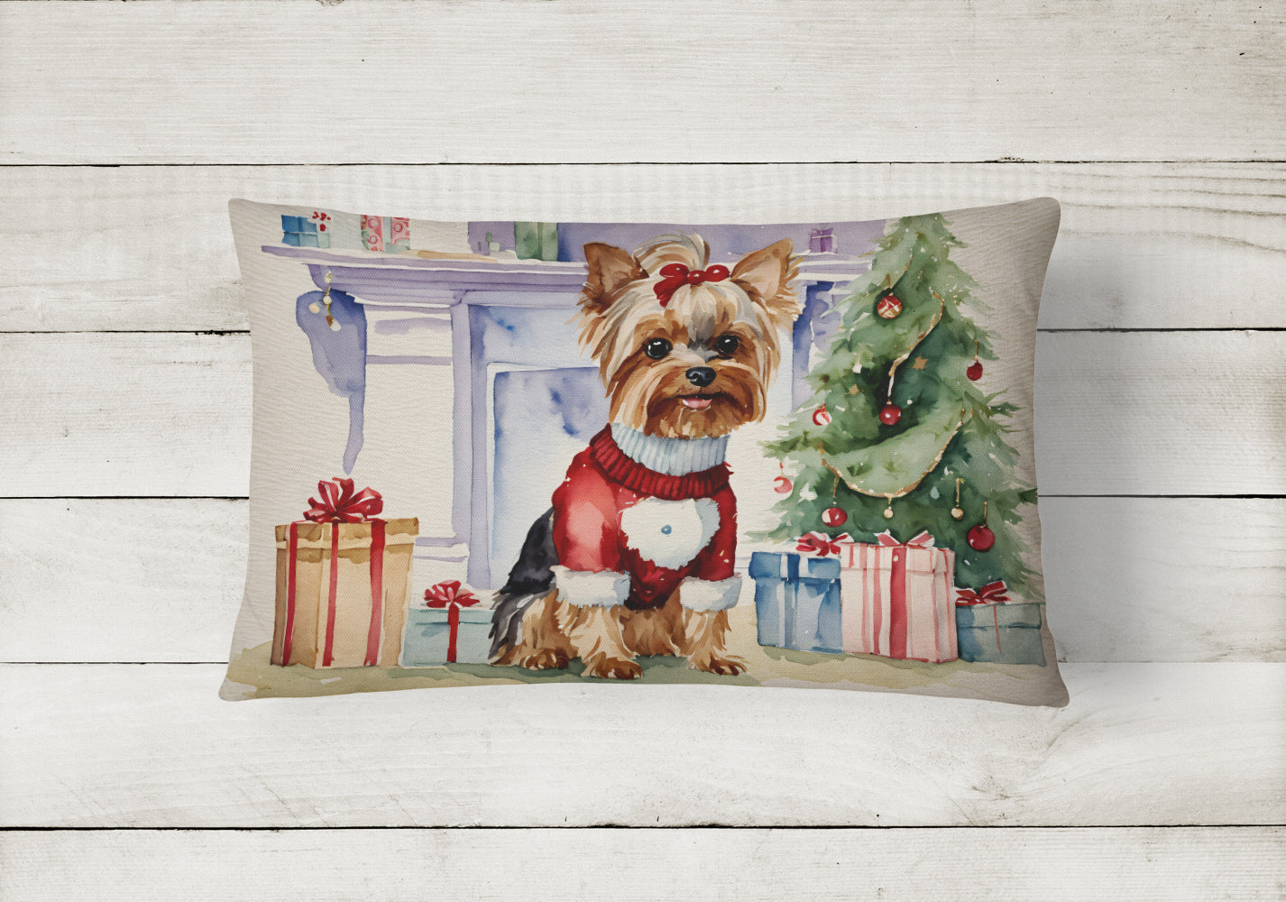 Yorkie Christmas Throw Pillow