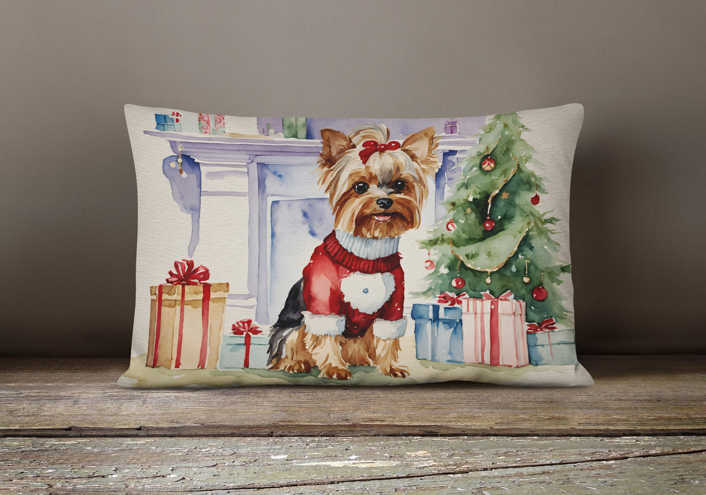 Yorkie Christmas Throw Pillow