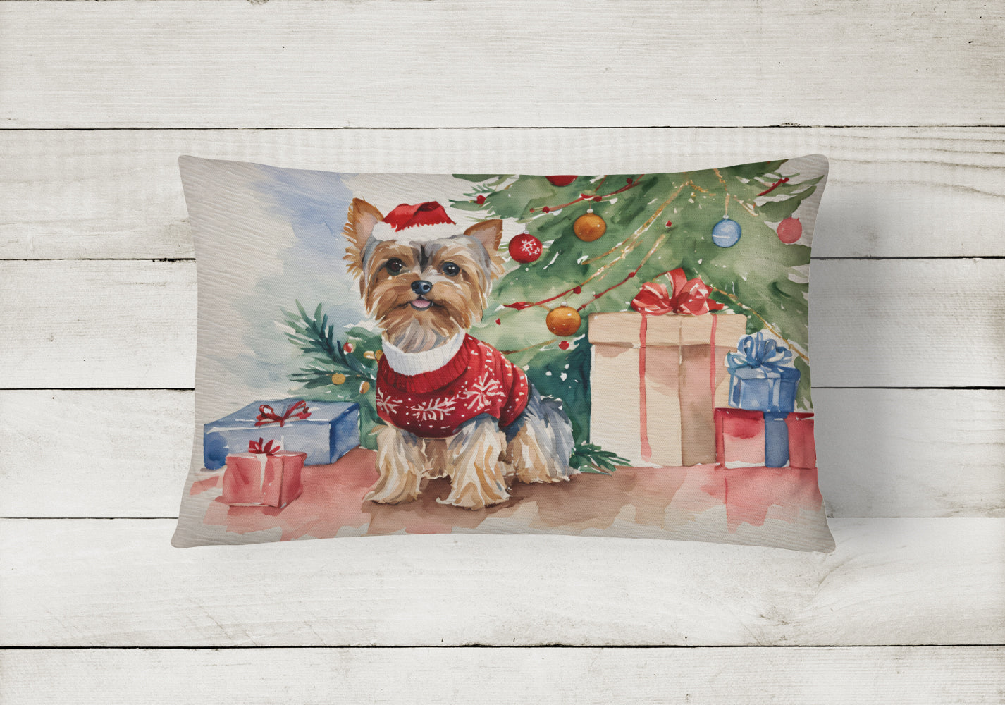 Yorkie Christmas Throw Pillow