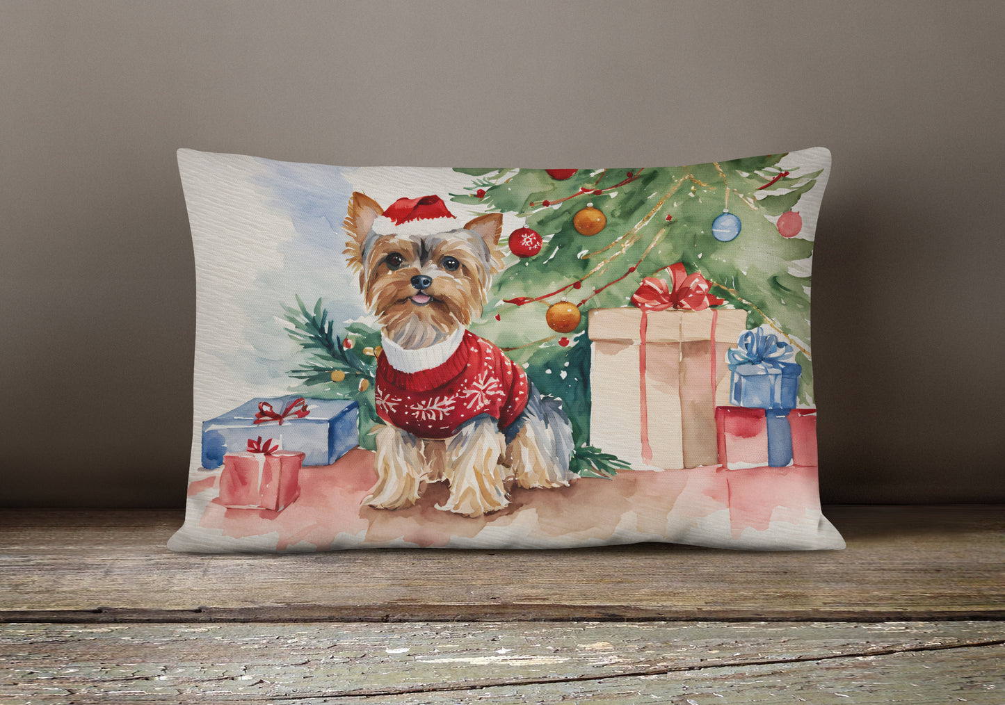 Yorkie Christmas Throw Pillow