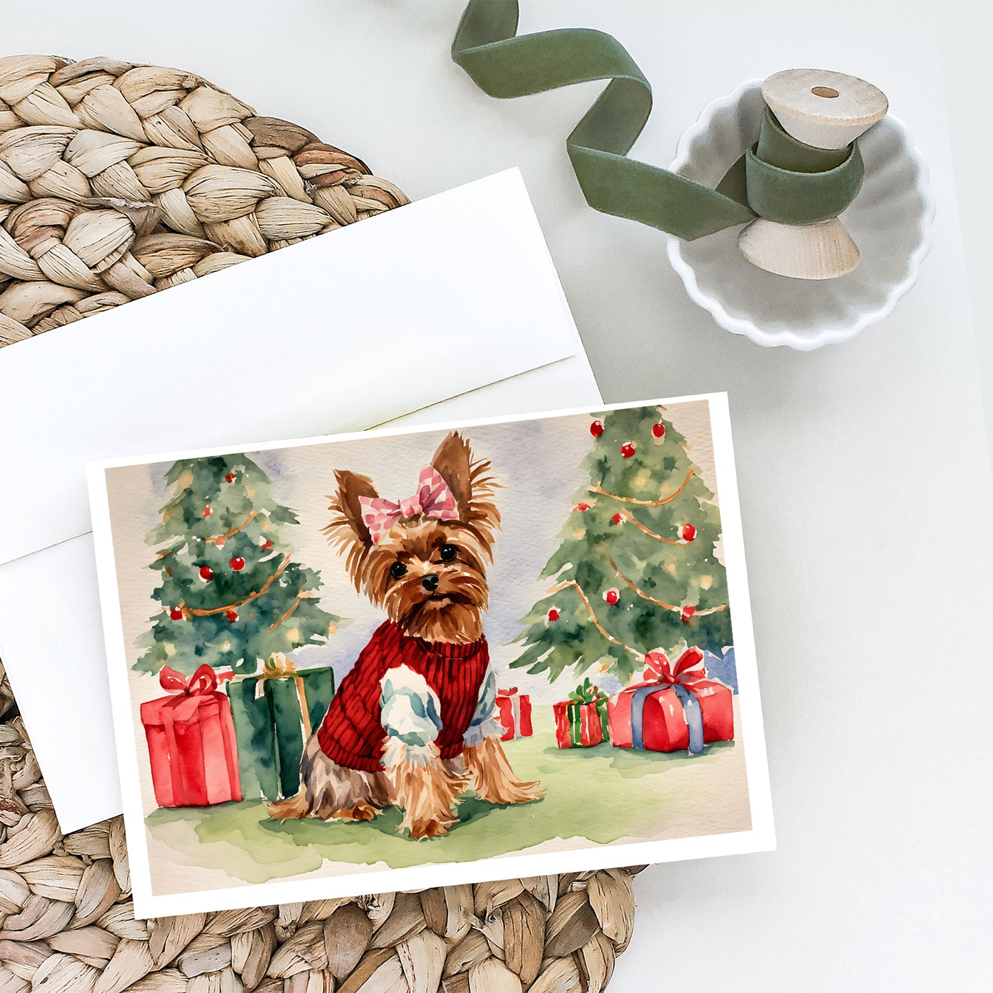 Yorkie Christmas Greeting Cards Pack of 8