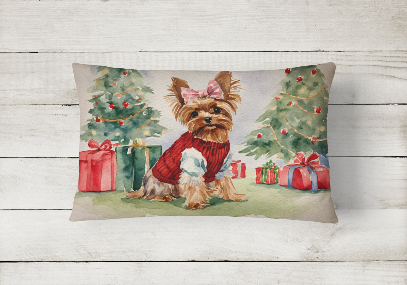 Yorkie Christmas Throw Pillow