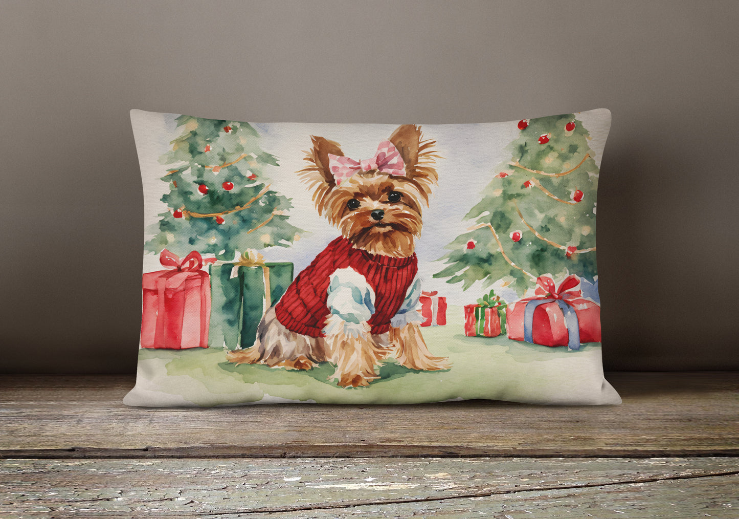 Yorkie Christmas Throw Pillow