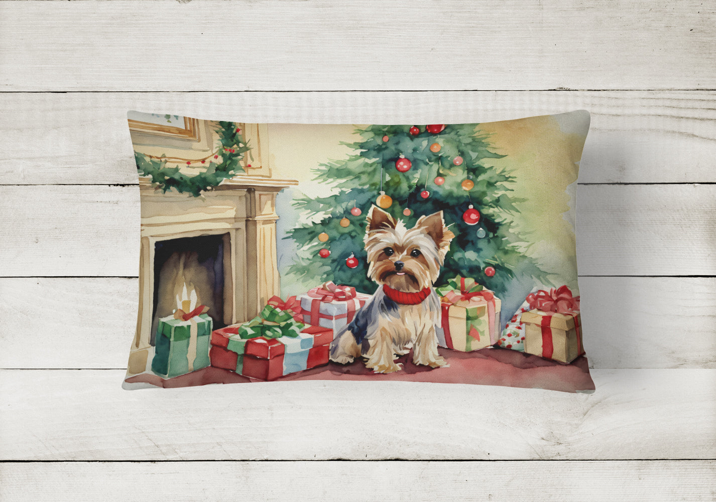 Yorkie Christmas Throw Pillow