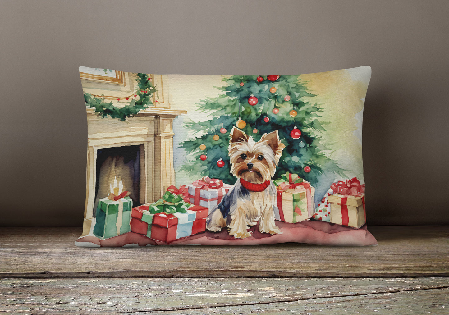 Yorkie Christmas Throw Pillow