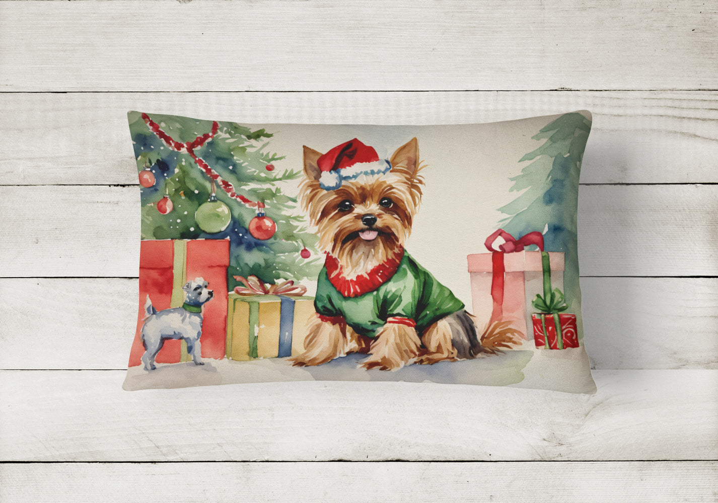 Yorkie Christmas Throw Pillow