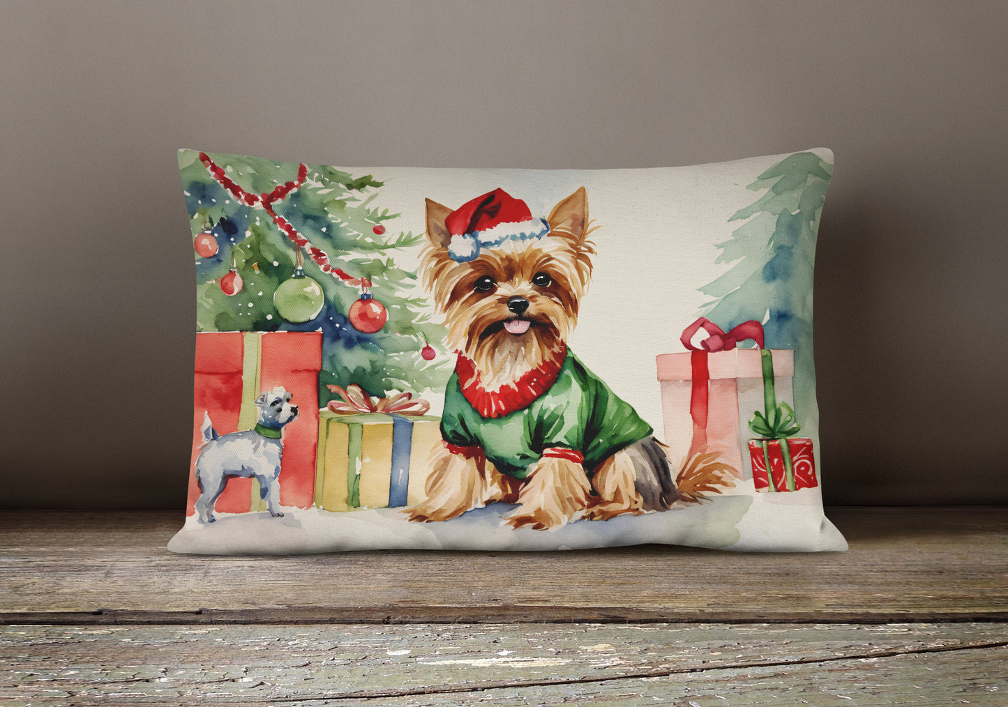 Yorkie Christmas Throw Pillow