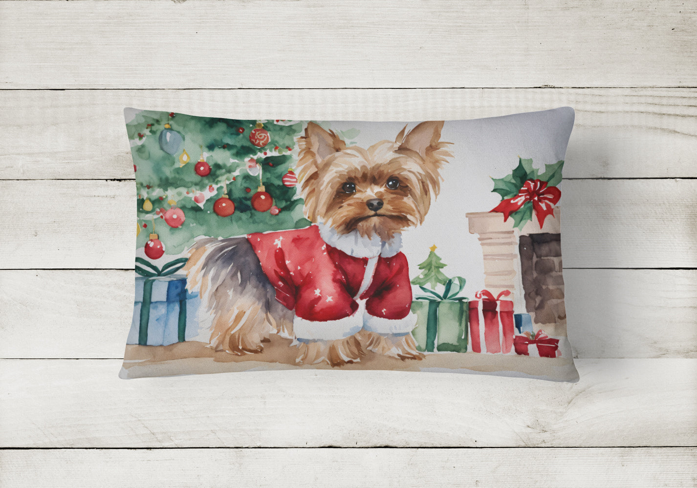 Yorkie Christmas Throw Pillow