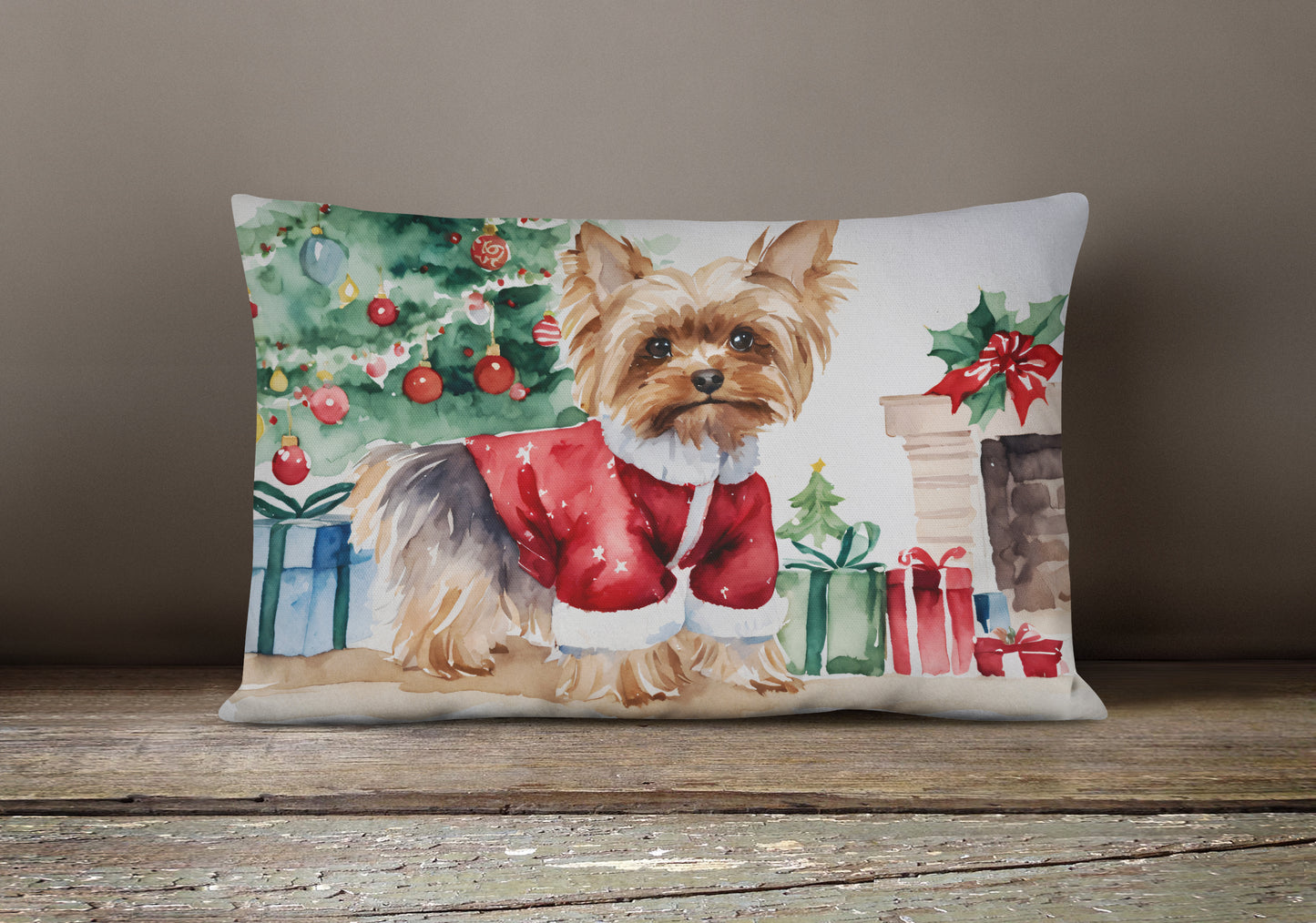 Yorkie Christmas Throw Pillow