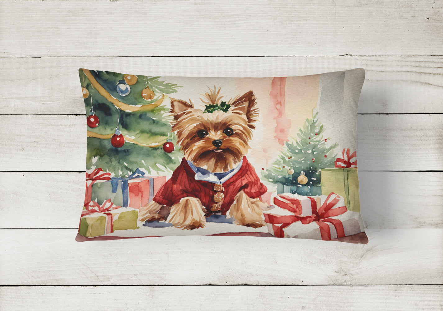 Yorkie Christmas Throw Pillow