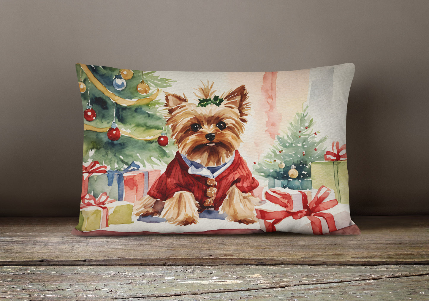 Yorkie Christmas Throw Pillow