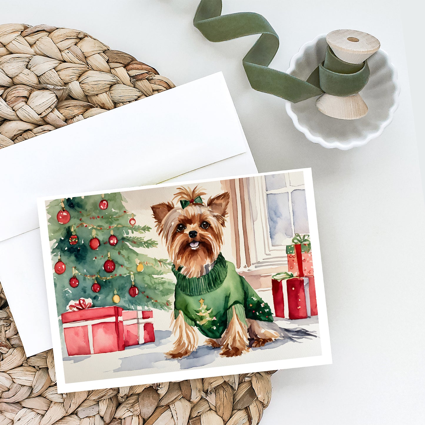 Yorkie Christmas Greeting Cards Pack of 8