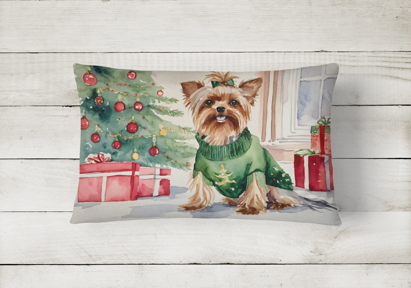 Yorkie Christmas Throw Pillow