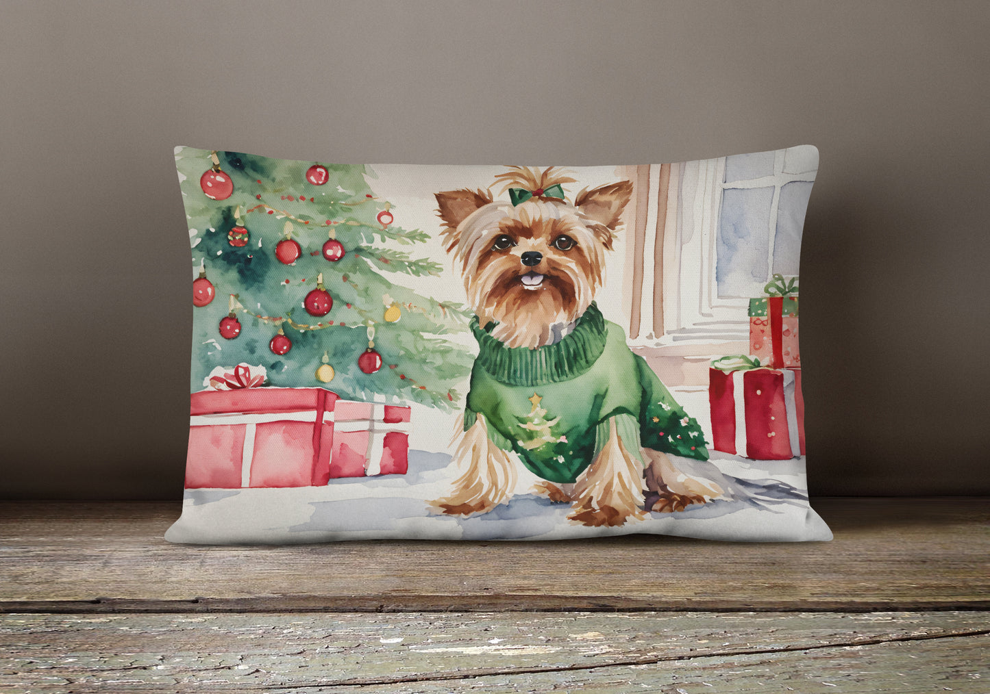 Yorkie Christmas Throw Pillow