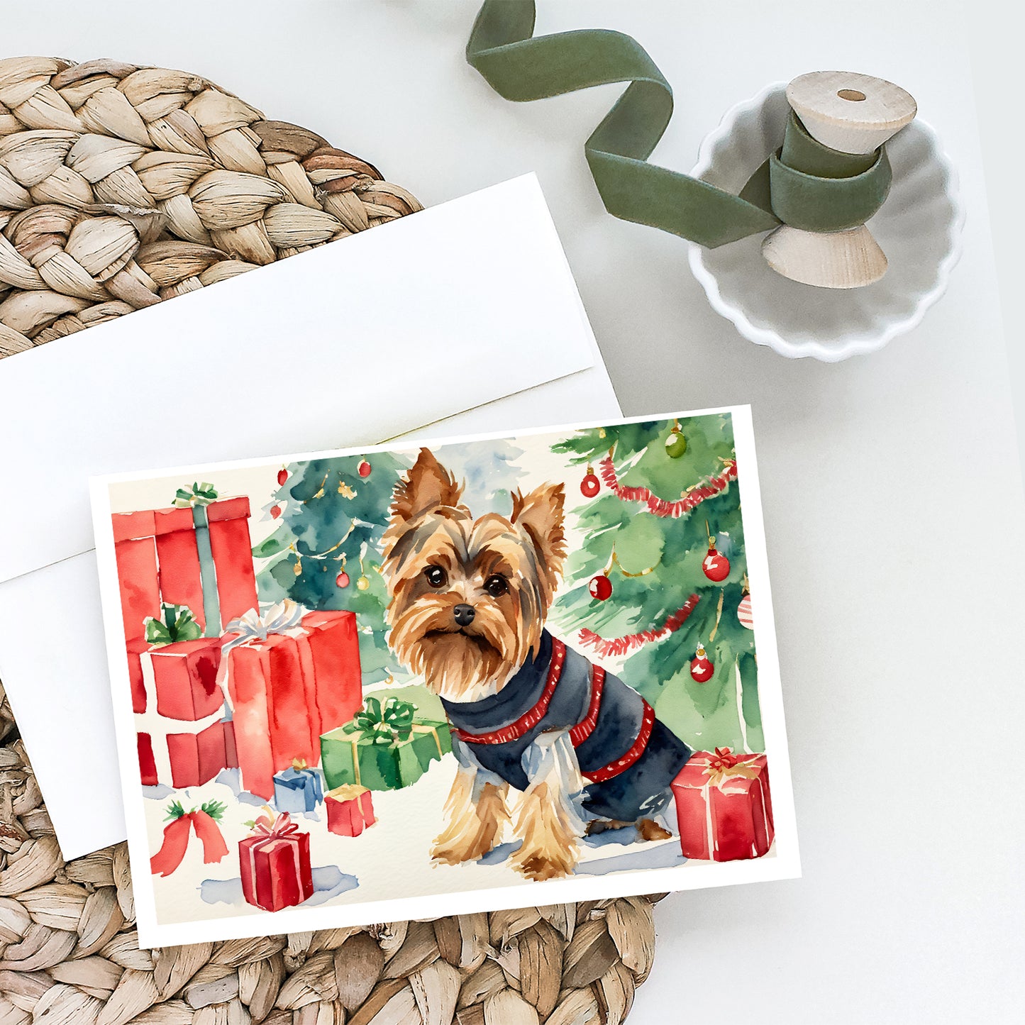 Yorkie Christmas Greeting Cards Pack of 8