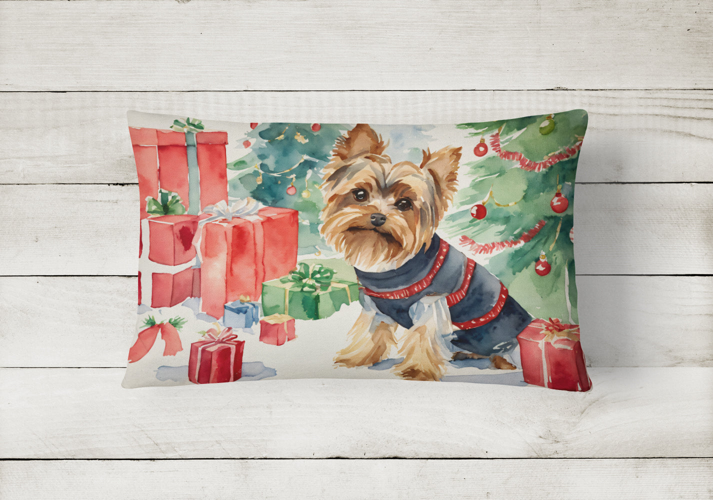 Yorkie Christmas Throw Pillow