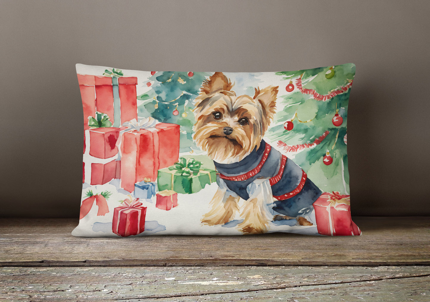 Yorkie Christmas Throw Pillow