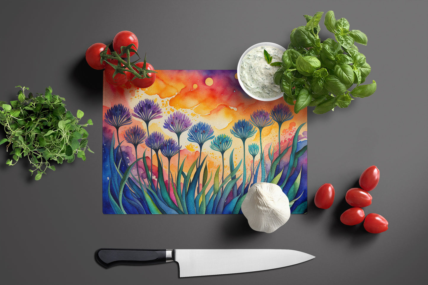 Agapanthus in Color Glass Cutting Board