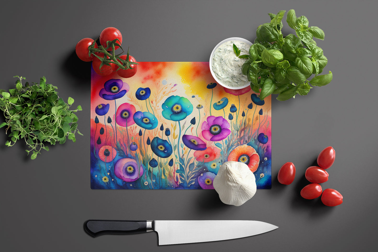 Anemones in Color Glass Cutting Board