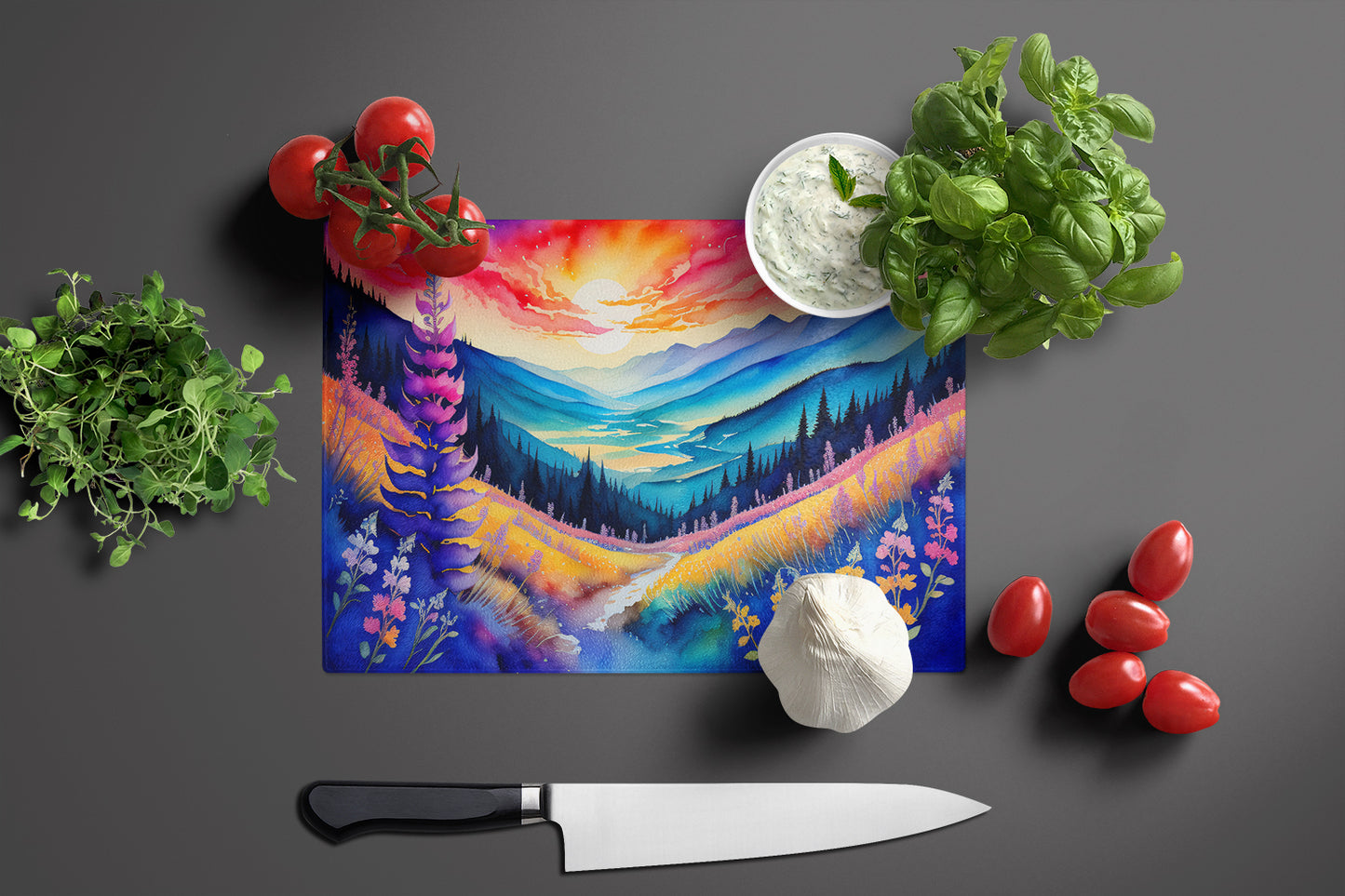 Annual Larkspur in Color Glass Cutting Board