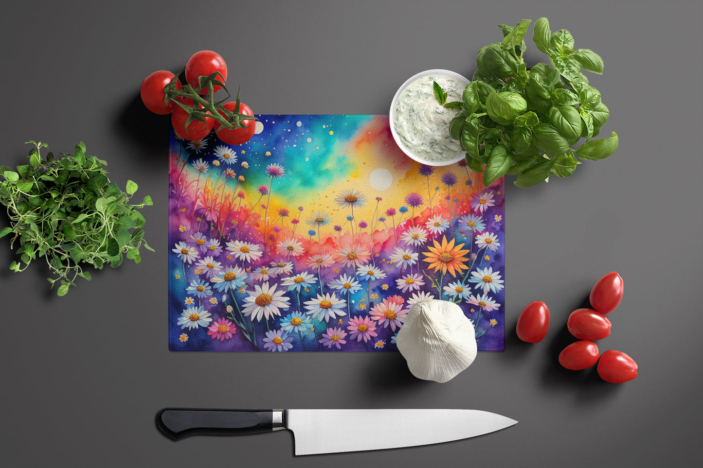 Asters in Color Glass Cutting Board