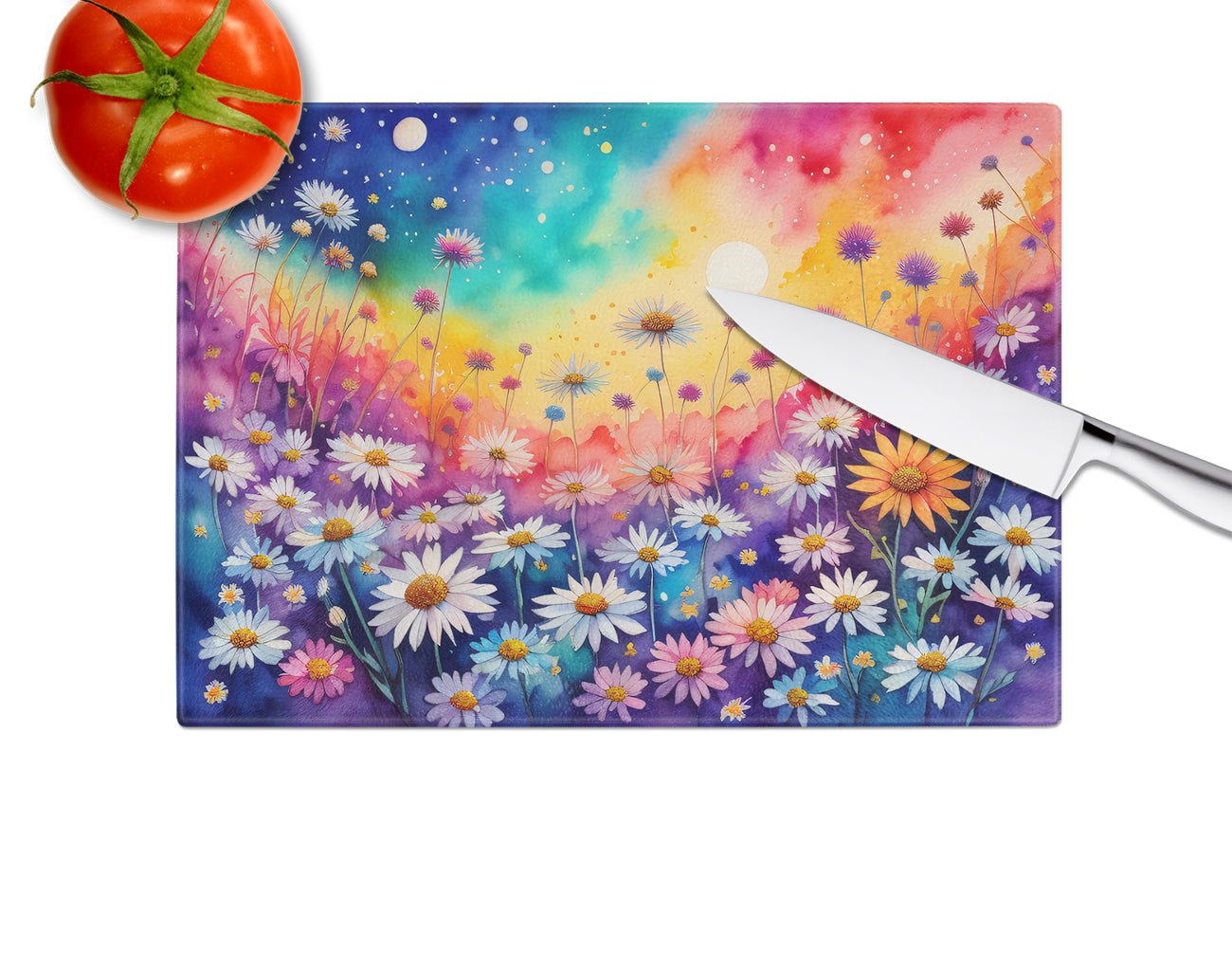 Asters in Color Glass Cutting Board