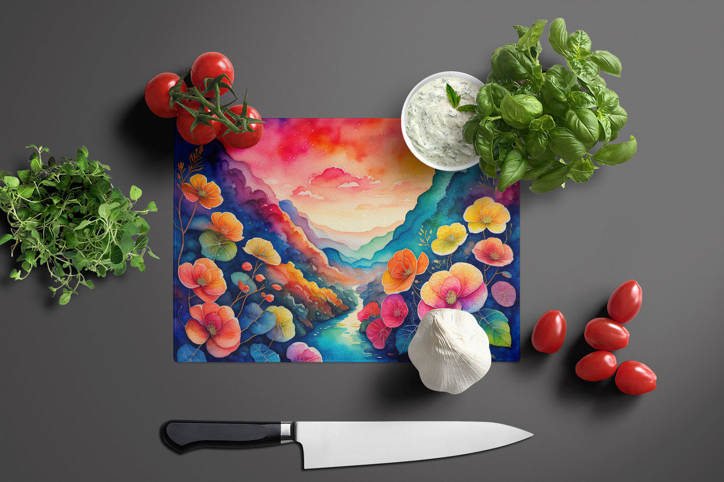 Begonias in Color Glass Cutting Board