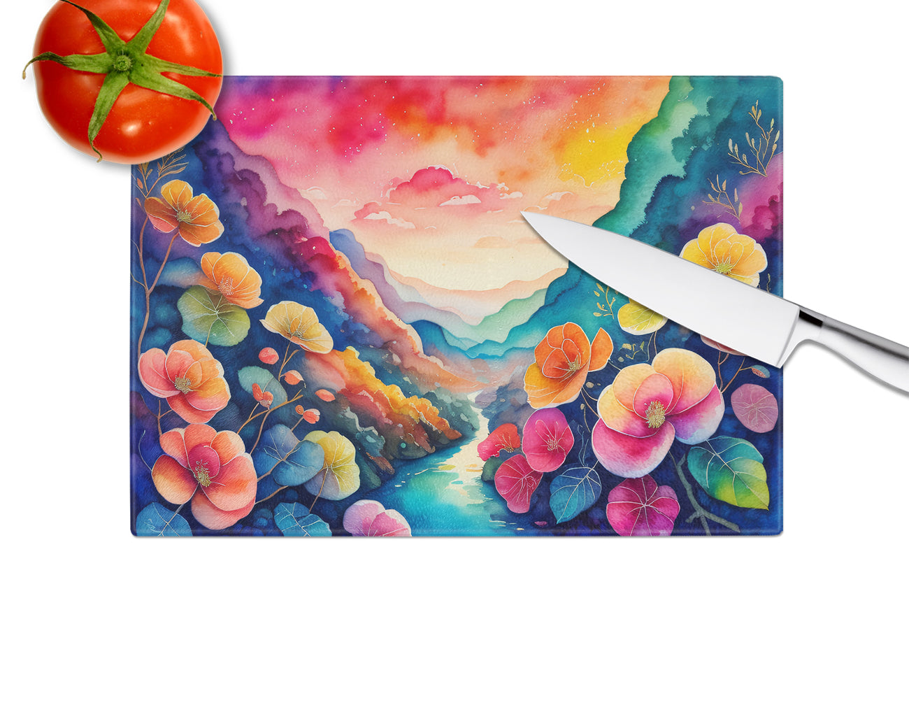 Begonias in Color Glass Cutting Board