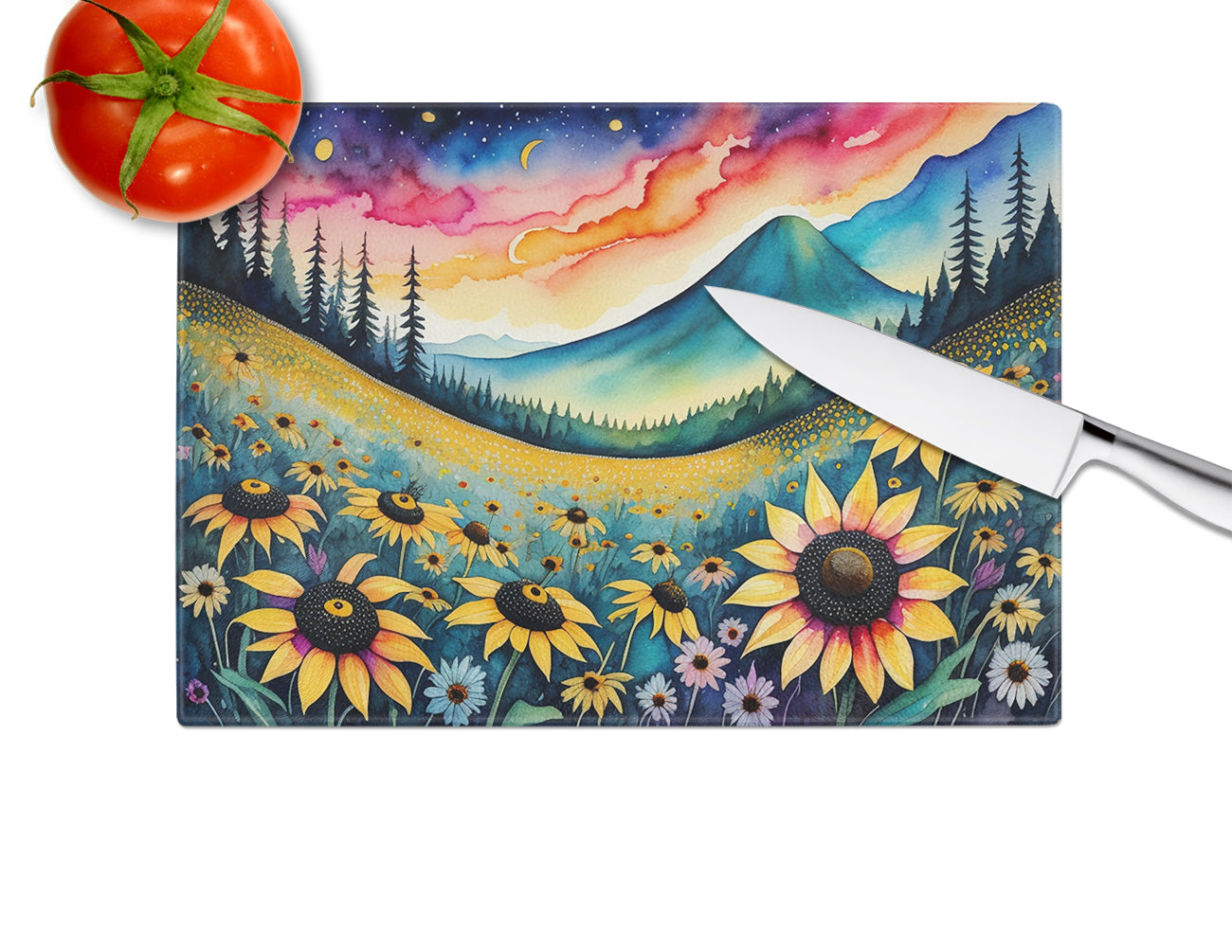 Black-eyed Susans in Color Glass Cutting Board