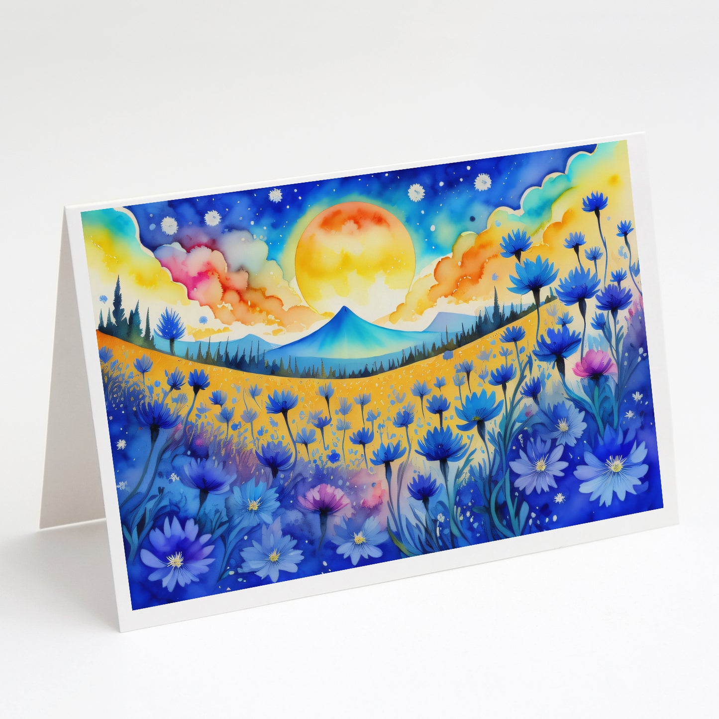 Buy this Blue Cornflowers in Color Greeting Cards Pack of 8