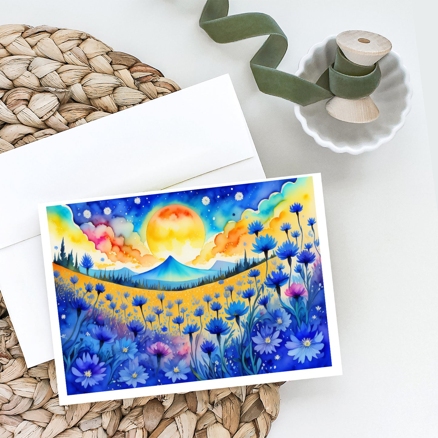 Blue Cornflowers in Color Greeting Cards Pack of 8