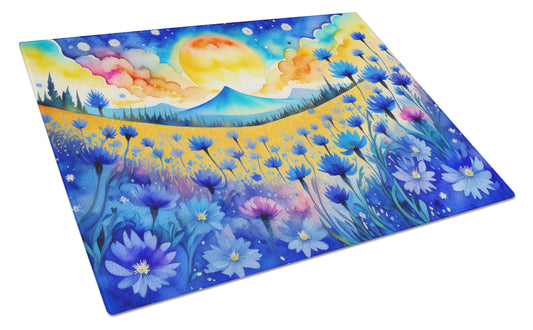 Buy this Blue Cornflowers in Color Glass Cutting Board