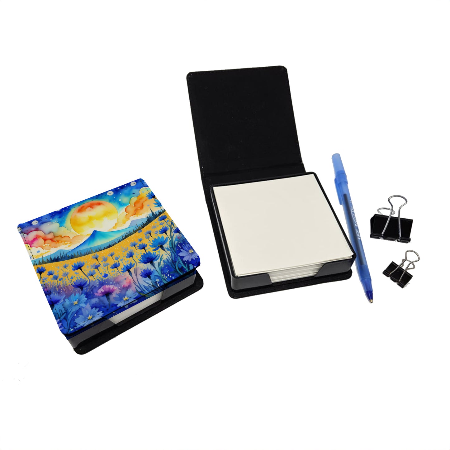 Blue Cornflowers in Color PU Leather Note Paper Holder