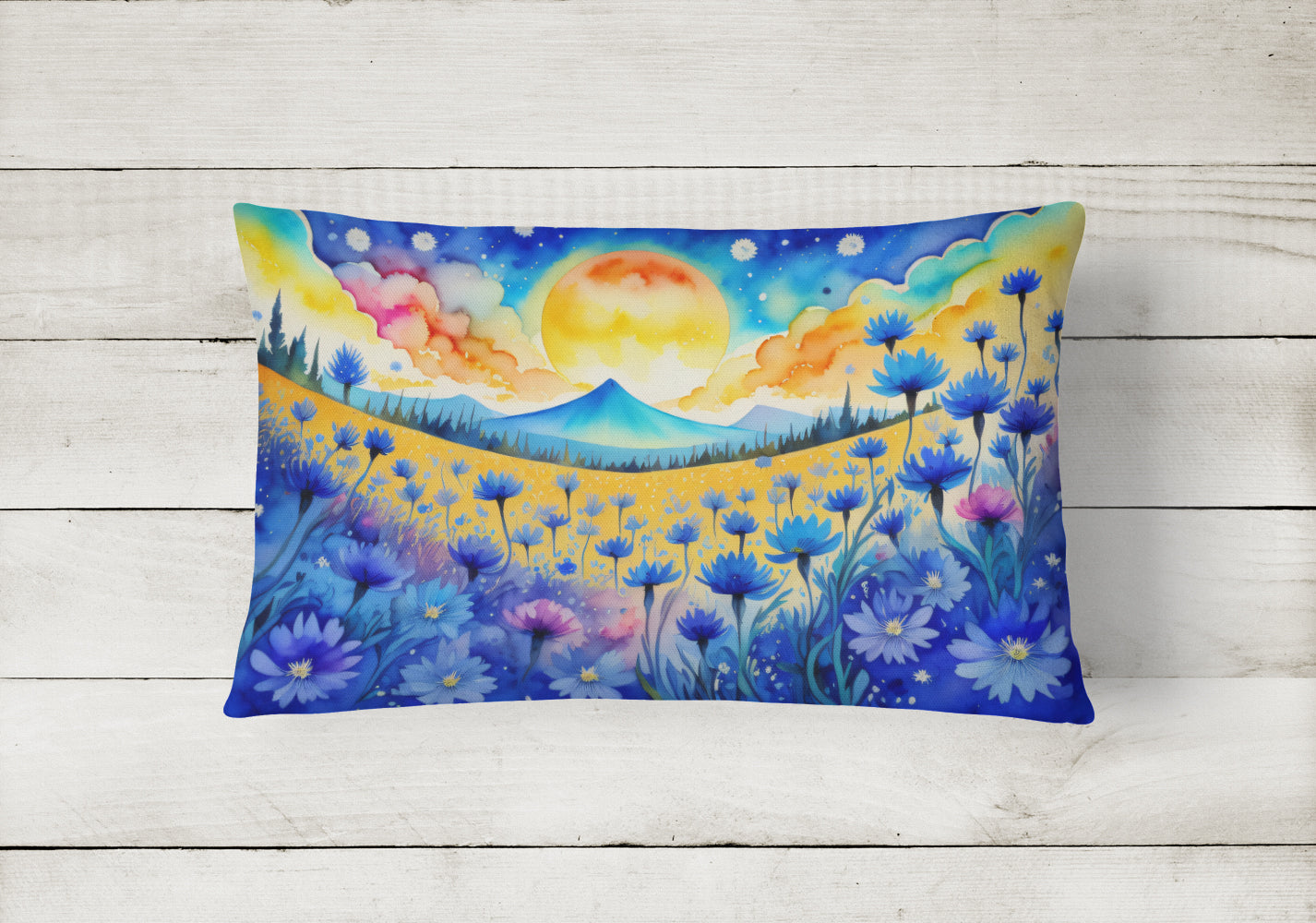 Blue Cornflowers in Color Throw Pillow