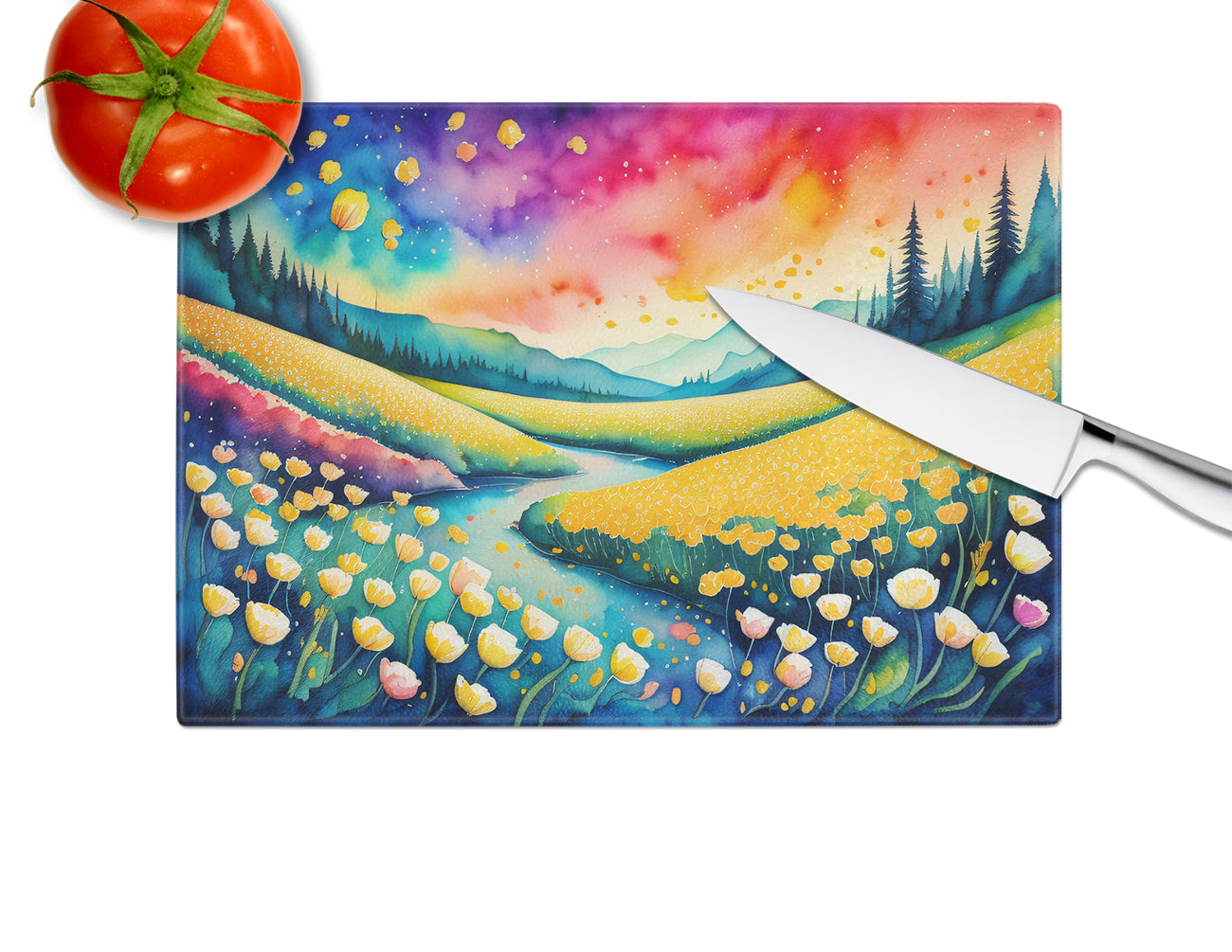 Buttercups in Color Glass Cutting Board