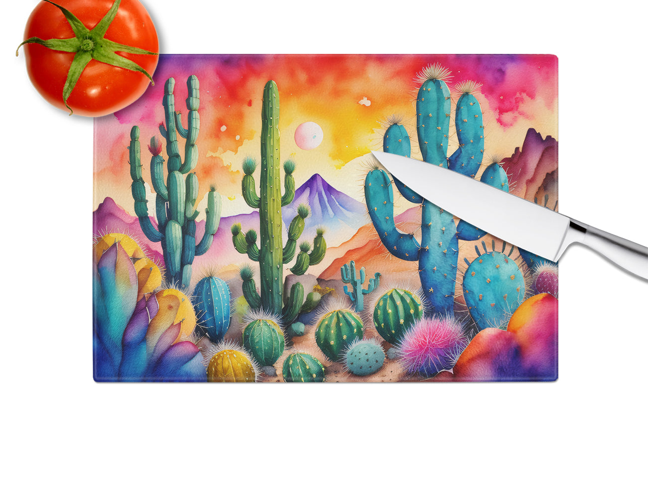 Cactus in Color Glass Cutting Board