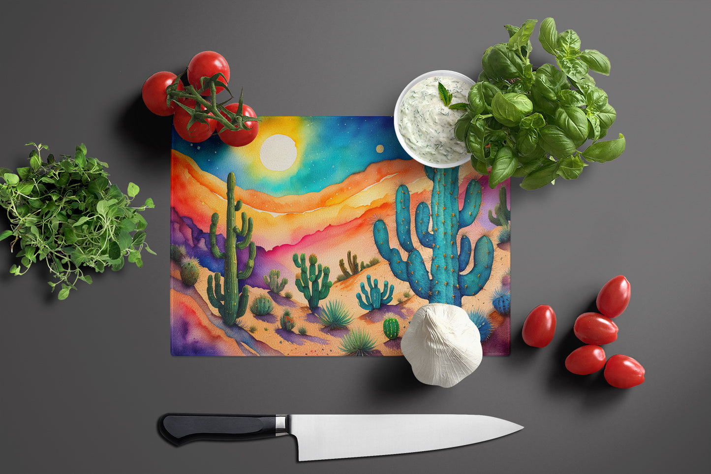 Cactus in Color Glass Cutting Board