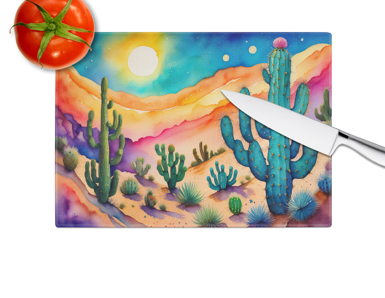 Cactus in Color Glass Cutting Board