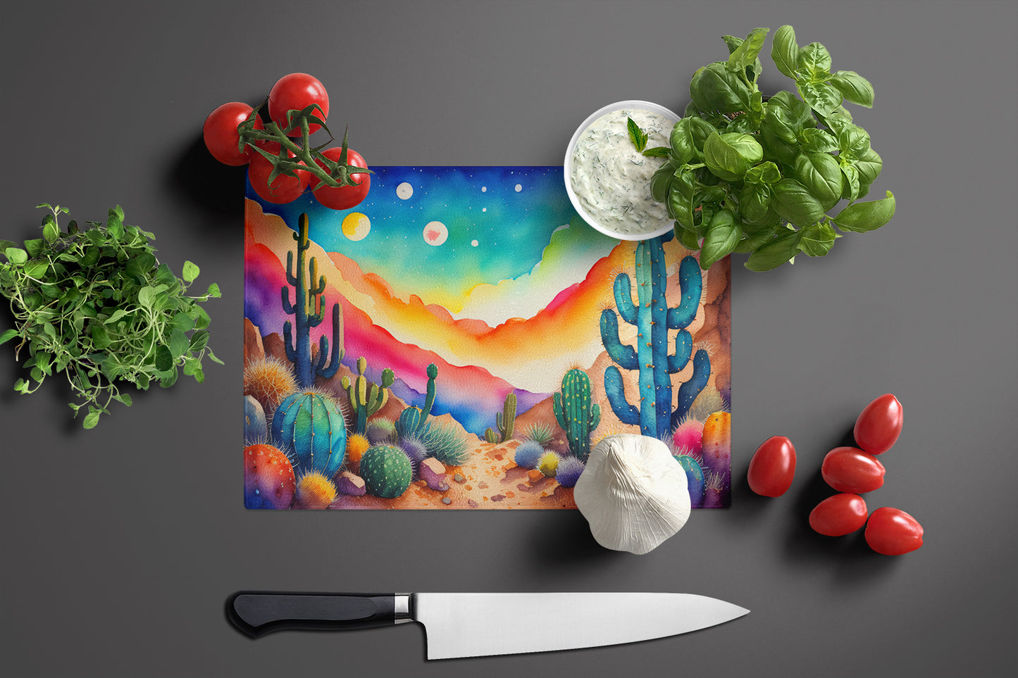 Cactus in Color Glass Cutting Board