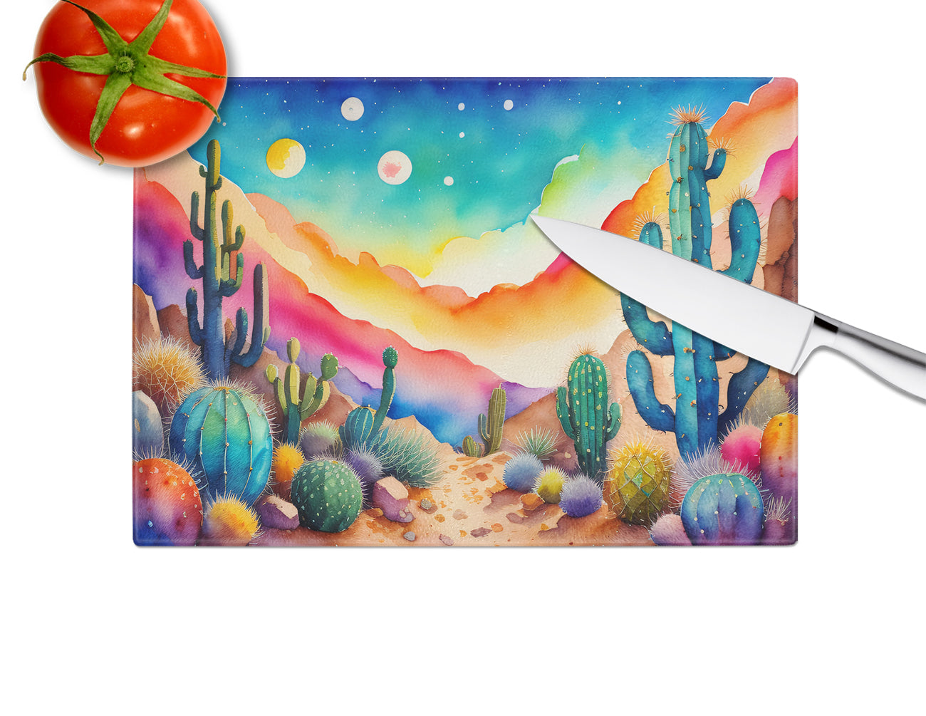 Cactus in Color Glass Cutting Board