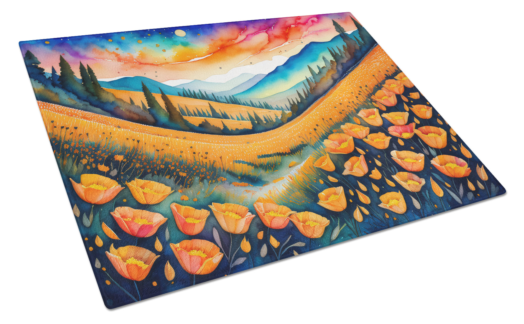 Buy this California Poppies in Color Glass Cutting Board