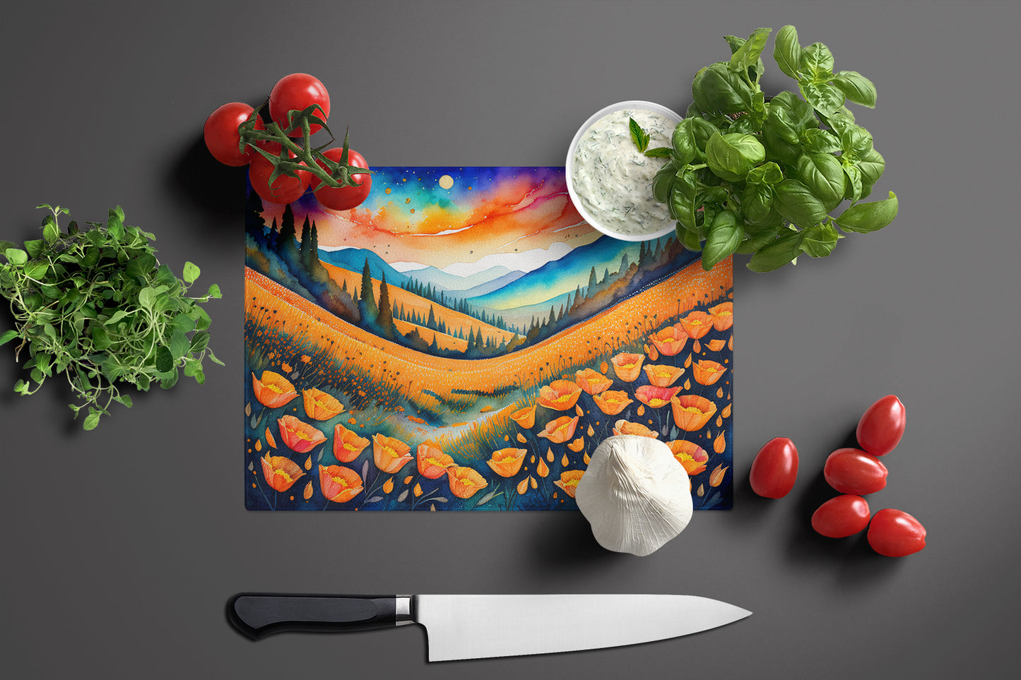 California Poppies in Color Glass Cutting Board