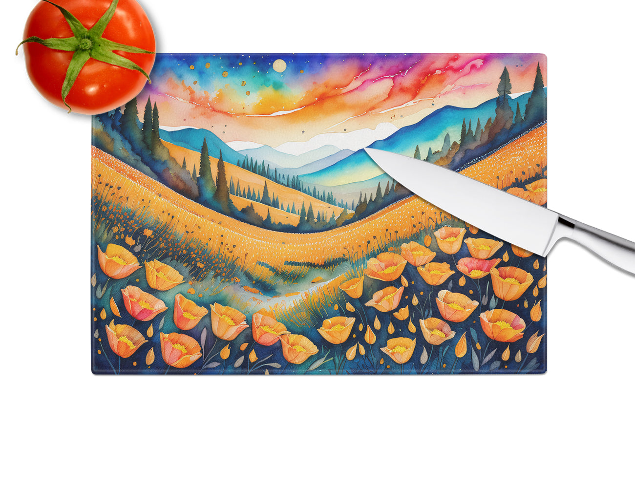 California Poppies in Color Glass Cutting Board