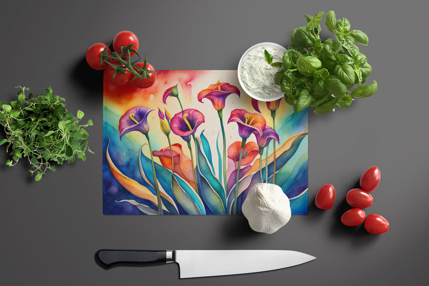 Calla Lilies in Color Glass Cutting Board