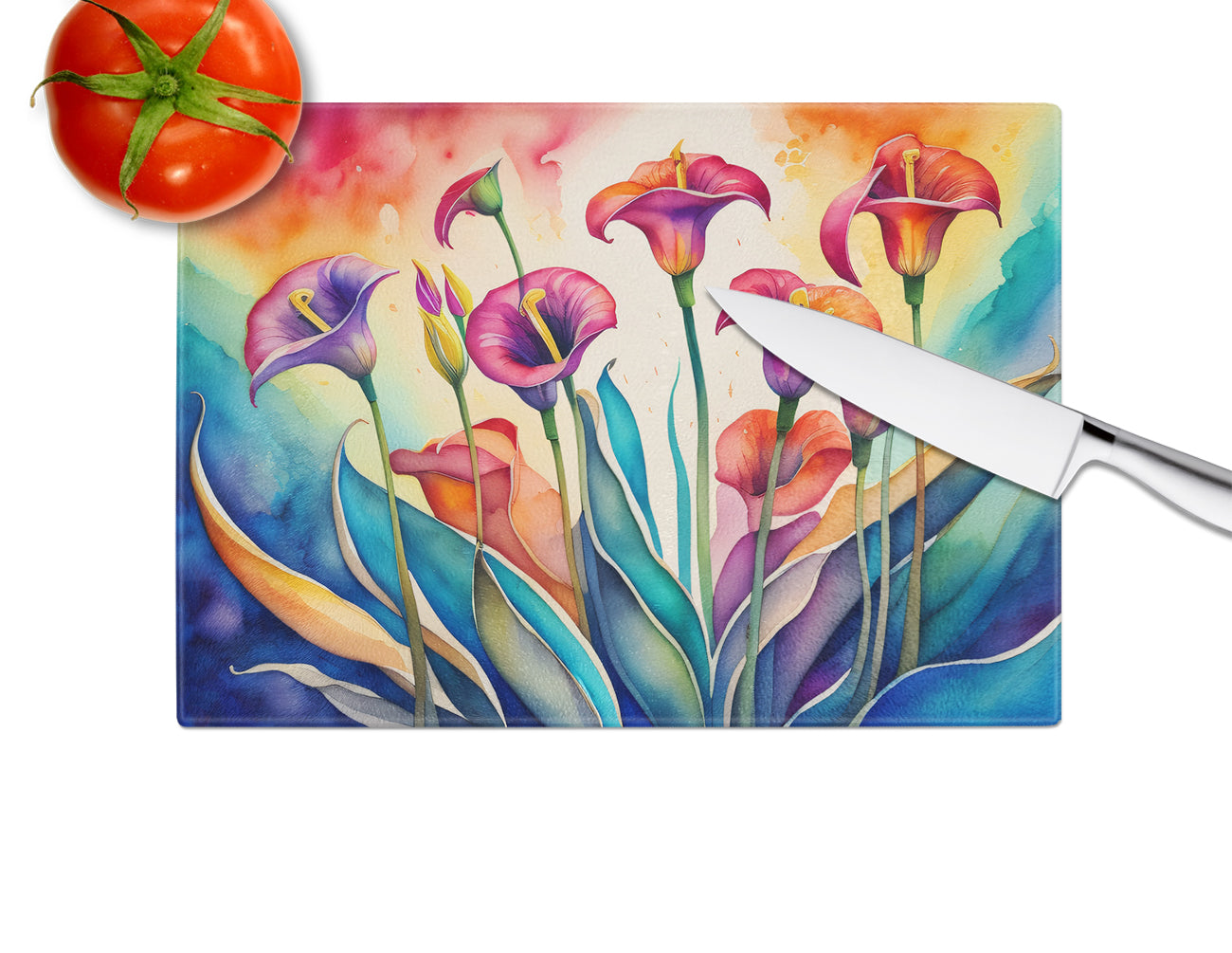 Calla Lilies in Color Glass Cutting Board