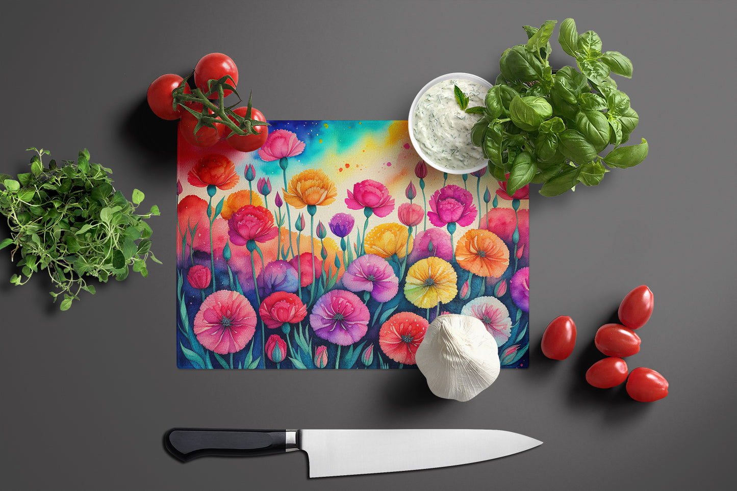 Carnations in Color Glass Cutting Board