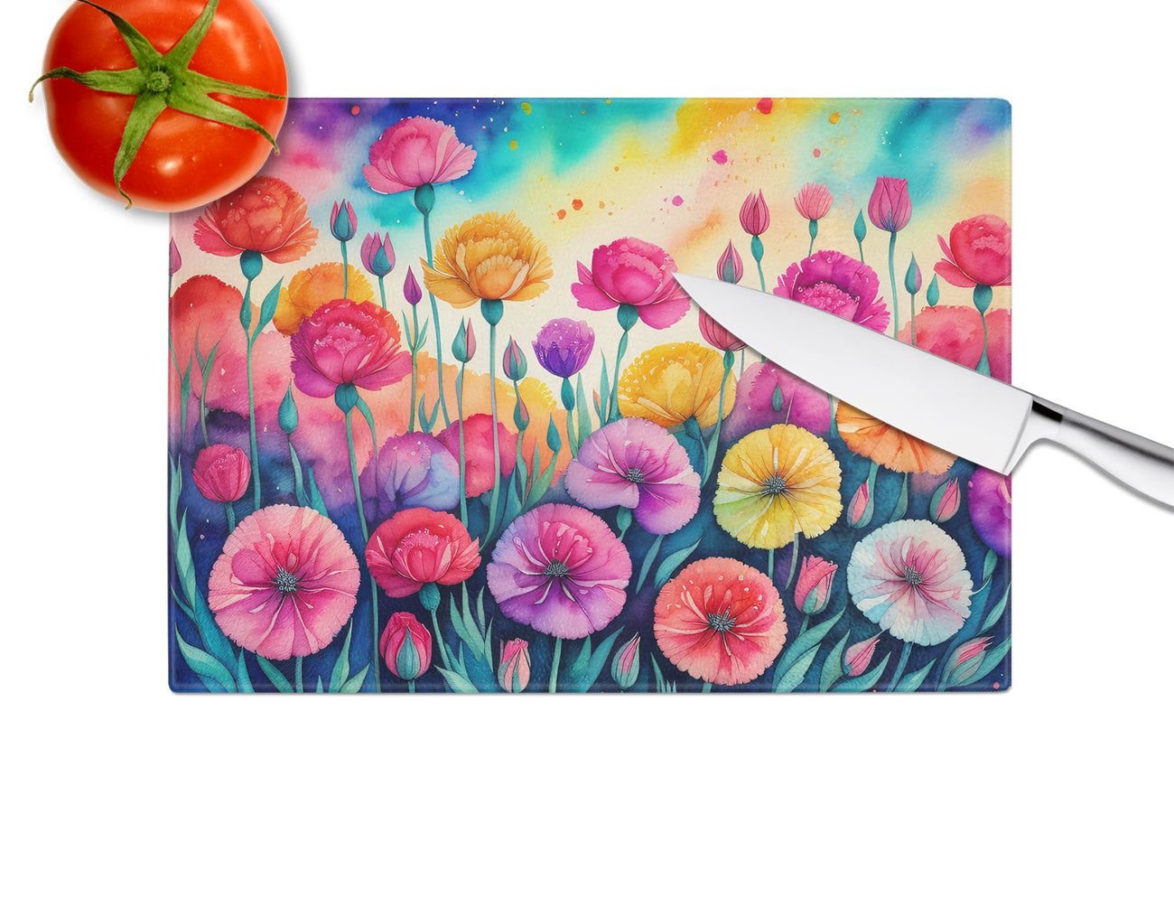 Carnations in Color Glass Cutting Board